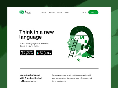Fluent Forever hHomepage concept design homepage homepage design illustration landing landing page language language learning typography web web design web design agency