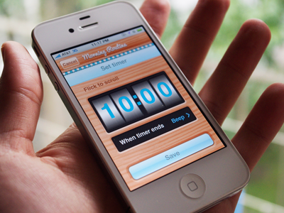 Set Timer app gui interface ios iphone texture timer wood