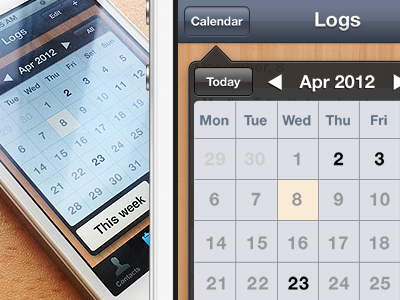 CJ Calendar app calendar contacts dates design interface ios iphone journal month ui