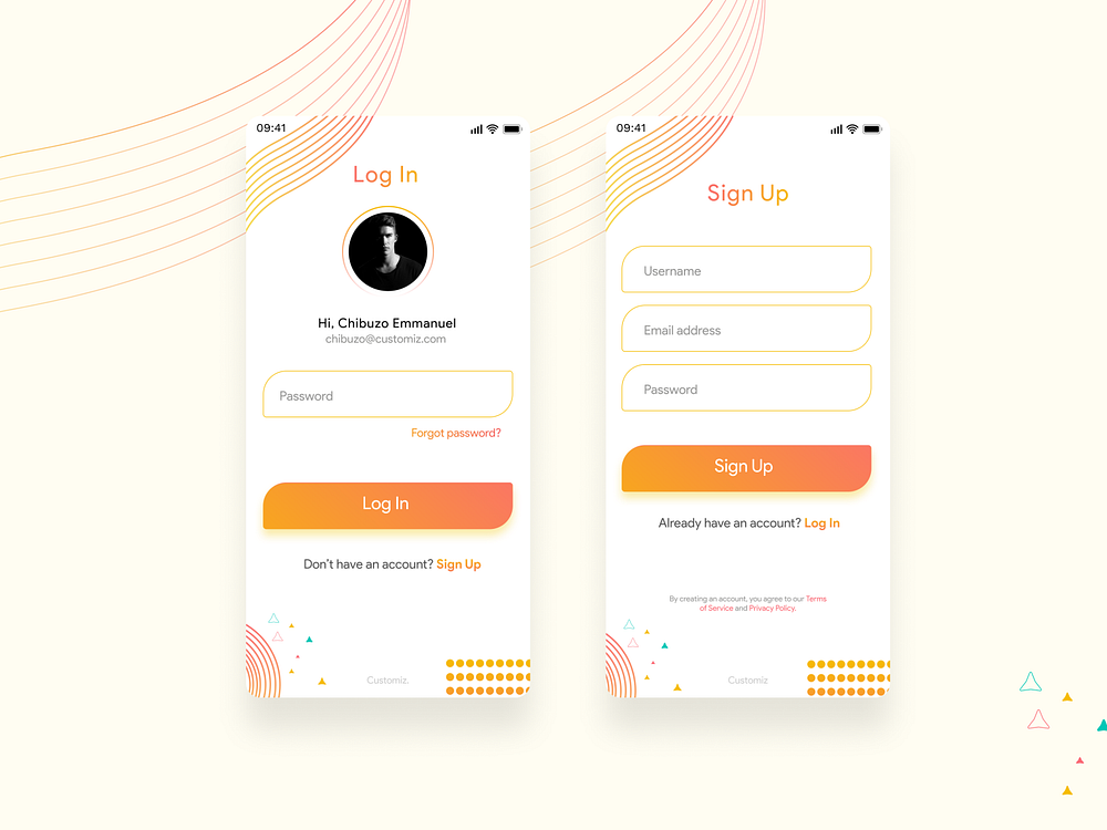 Log In and Sign Up UI Screen by CustomizAG on Dribbble