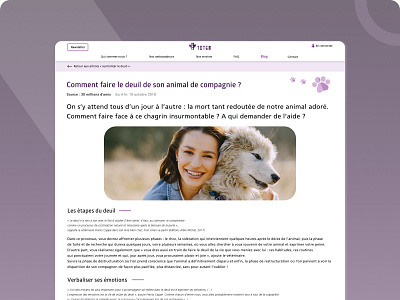 Blog post 30 millions damis adobe aide animal article blog deuil ecommerce header help information architecture paw pet picture post purple ux design webdesign