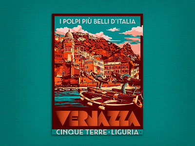 I polpi più belli d'Italia - Vernazza design graphic illustration travel poster vector art vector illustration