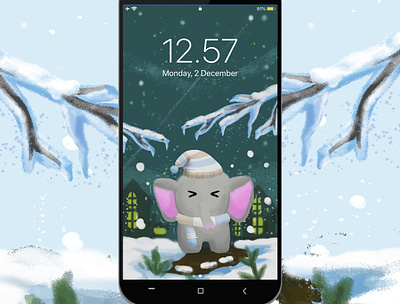 Smartphone Wallpaper - Elephant's freezing in white adobe photoshop animal cute cute animal digital art drawing elephant illustration mobile design wallpaper wallpaper design