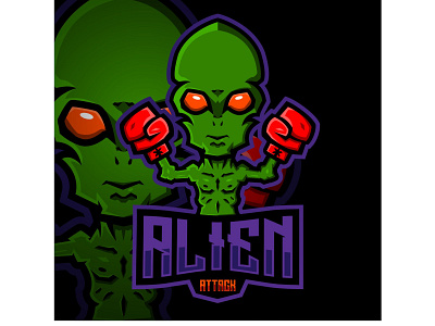 esport logo-alien attack alien badge cartoon character design emblem esport face game gaming head icon illustration logo mascot sign sport symbol team vector