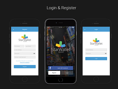 Starwallet - Login & Register app app design ios mobile mobile app prototype ui user interface ux wireframe