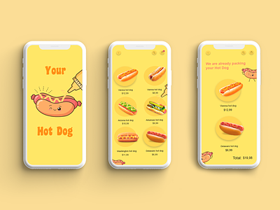 App for the Hot Dog Cafe app design brand design digital design graphic design hot dog illustration ui uiux ux