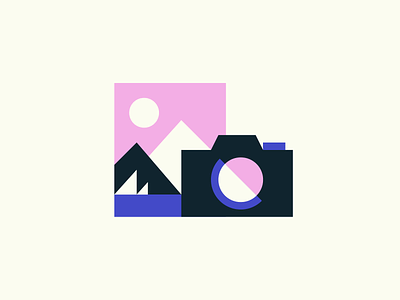 Holiday Memories boat camera geometry icon icon design illustration minimalism mountain photography water