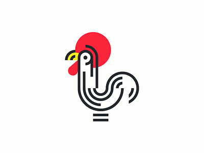 Rooster animal branding chicken cockerel icon lines logo minimal minimalism red rooster yellow