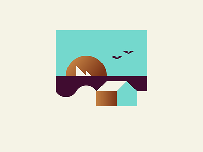 Beach Scene beach bird blue boat branding geometry hut icon illustration logo minimal minimalism sea summer vector