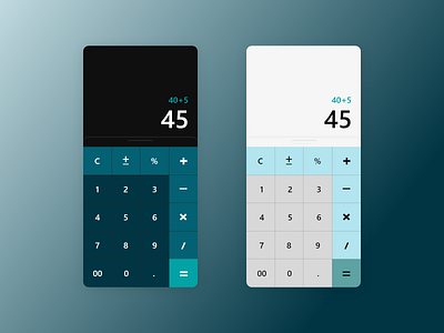 Calculator adobe xd allign blue calculator calculator ui daily ui dark mode green keyboard light mode mathematics mobile ui numbers typography