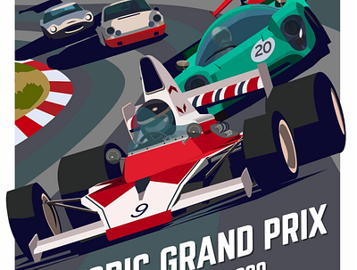 historic Grand prix cars illustration oldschool vector
