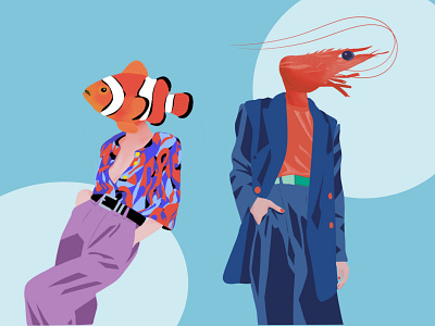 80's fashion fish 80s 80sfashion art design fashion fish flatdesign illustration malik procreate shrimp surrealisme vintage