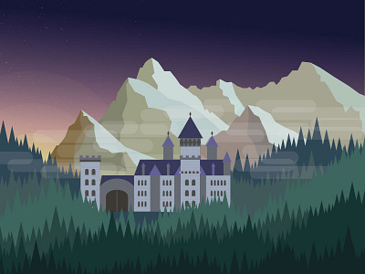 castle in the mountains castle clouds illustration landscape mountains nature trees