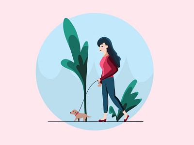 A girl and her dog design dog drawing girl illustration plant procreate simple