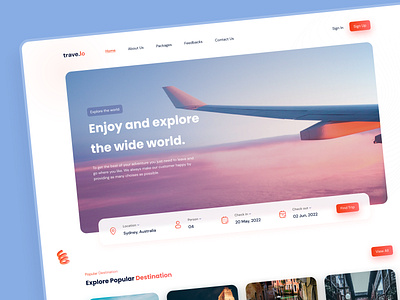 Travelo - Travel Landing Page ✈ adbenture agency booking app destination explore flight app graphic design homepage hotel app landing page tavel bookinh travel app travel landing page travelling trip ui uiux vacation web design website