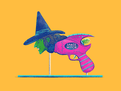 Witch (Space Toy Raygun) 70s 80s bootleg branding funny illustration junkykid knockoff oz package raygun retro space strange toy vinatge witch