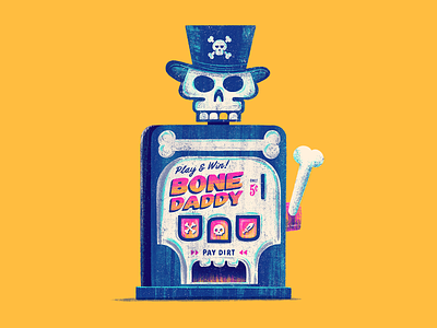 Skeleton (Toy Slot Machine) 70s 80s bone daddy character characters design drawlloween halloween illustration junkykid retro skeleton slot machine vintage