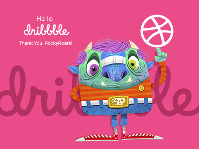 Hello Dribbble. debut first happy hello horns illustration invitation junkykid pink shot skull