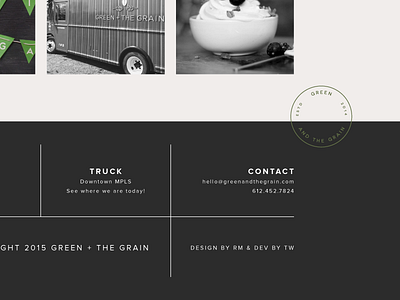 Green + The Grain | Website Footer food truck footer grid typography website design