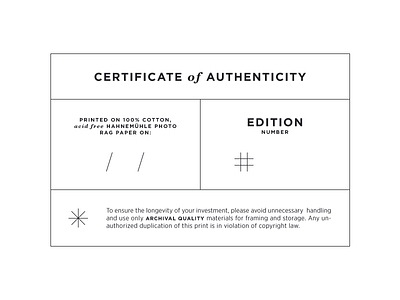 Jenn Globush | Certificate of Authenticity artist black and white grid identity typography