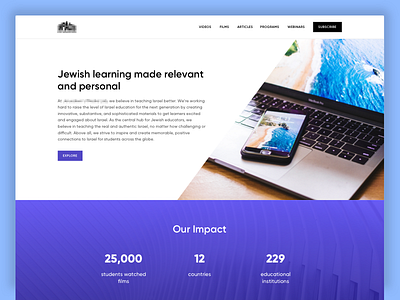Jewish Education clean education landing purple ui website
