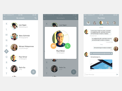 Contact list address book chat concept contact directs friends ios list messaging ui ux