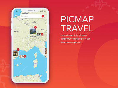 Picmap Travel app clay interface iphone x map photo picmap travel ui ux world