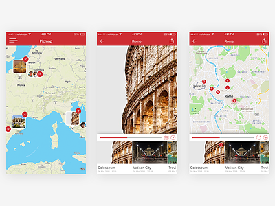 Picmap Travel app interface iphone map photo picmap rome travel ui userinterface design ux world