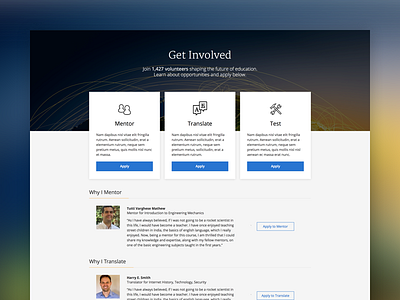 Coursera - Get Involved applications apply coursera edtech education landing pages signup volunteer