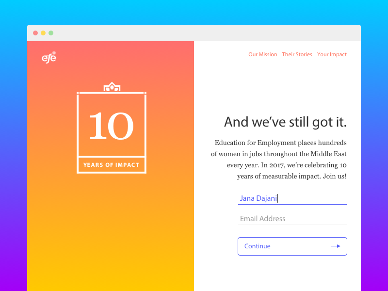 10 Years of Impact webpage browser north africa egypt celebration education gradients form non-profit landing page home page middle east