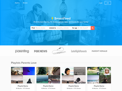 SmartFeed Landing amazon children content homepage kids landing page media netflix search teal webapp