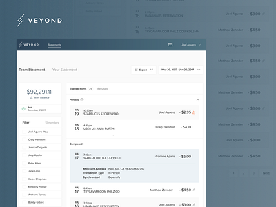 Veyond Statement Dashboard account bank credit card dashboard minimal money payments paypal transaction