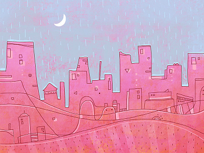 Dribbble city daily piece illustration ipad drawing line drawing moon rain rainy sketch visual