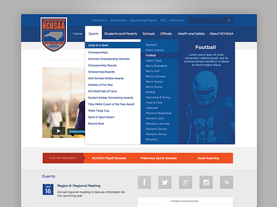 NCHSAA blue menu orange school sports website