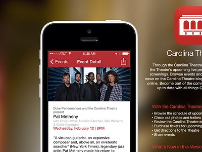 Carolina Theatre App 3 app blur iphone red website