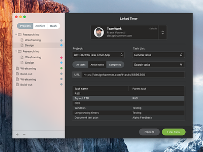Linked Timer UI app desktop electron time tracker vue