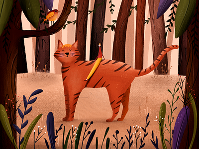 Cat bird cat colors design floral forest girl illustration procreate