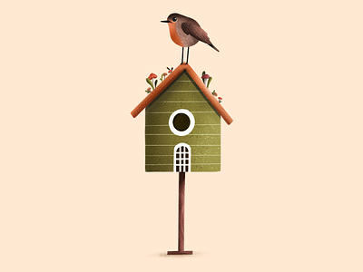 Bird 2d bird color digital illustration draw illustrator inspiration ipad mushrooms procreate texture tiny house
