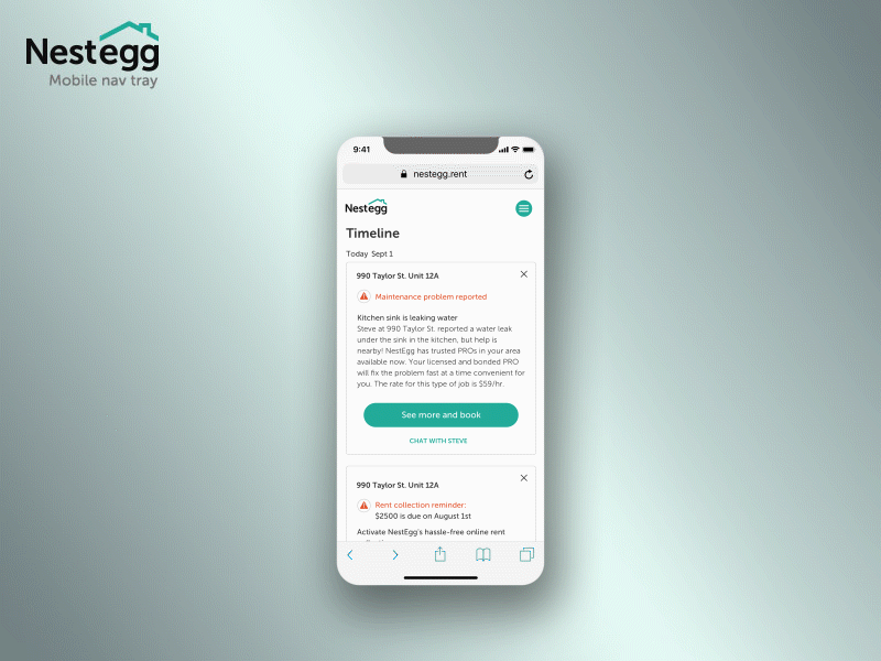 NestEgg mobile tray navigation design mobile app design mweb productdesign proptech ui