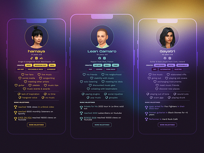 Fanzie - Connecting music semi-professionals - User personae app design gradients graphic design sims 4 ui user experience user personae users ux