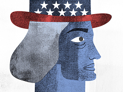Experimenting with heavy black textures over limited colour america face graphic illustration line textures