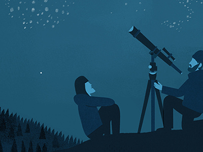 Stargazers illustration people stargazing telescope texture trees