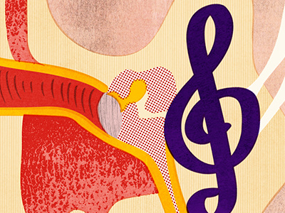 The art of really listening to music ear editorial graphic illustration medical diagram music texture treble clef