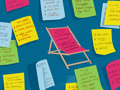List your life to the full chair idea illustration lists planning postits relax satisfaction writing