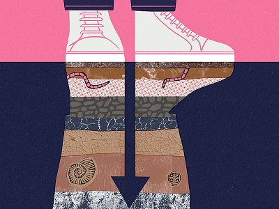 Going underground arrow commonprojects conceptual dirt earth idea illustration layers pink shoes texture worms