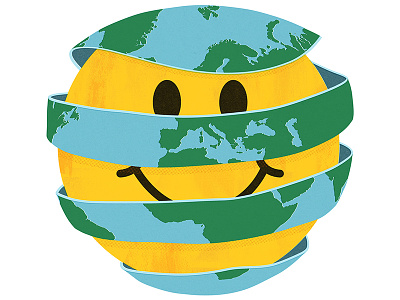 Everything's going to be okay conceptual drawing globe halftone illustration smiley texture