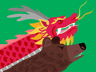 Crop from a recent magazine cover bear china dragon graphic illustration mitch blunt russia texture
