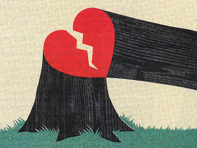 We can’t keep chopping down trees without harming ourselves broken conceptual graphic halftone heart illustration newspaper texture trees