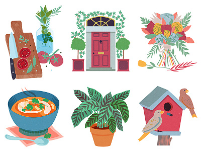 Book Spot Illustrations bird book drawing flowers food home illustration lifestyle pattern printmaking soup texture