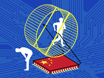 996 china death drawing editorial illustration flag hamster wheel illustration microchip motherboard sleep tech texture work